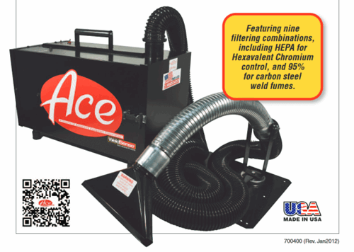 Ace 73-201-HEPA Portable Fume Extractor with text highlighting 9 filtering combinations